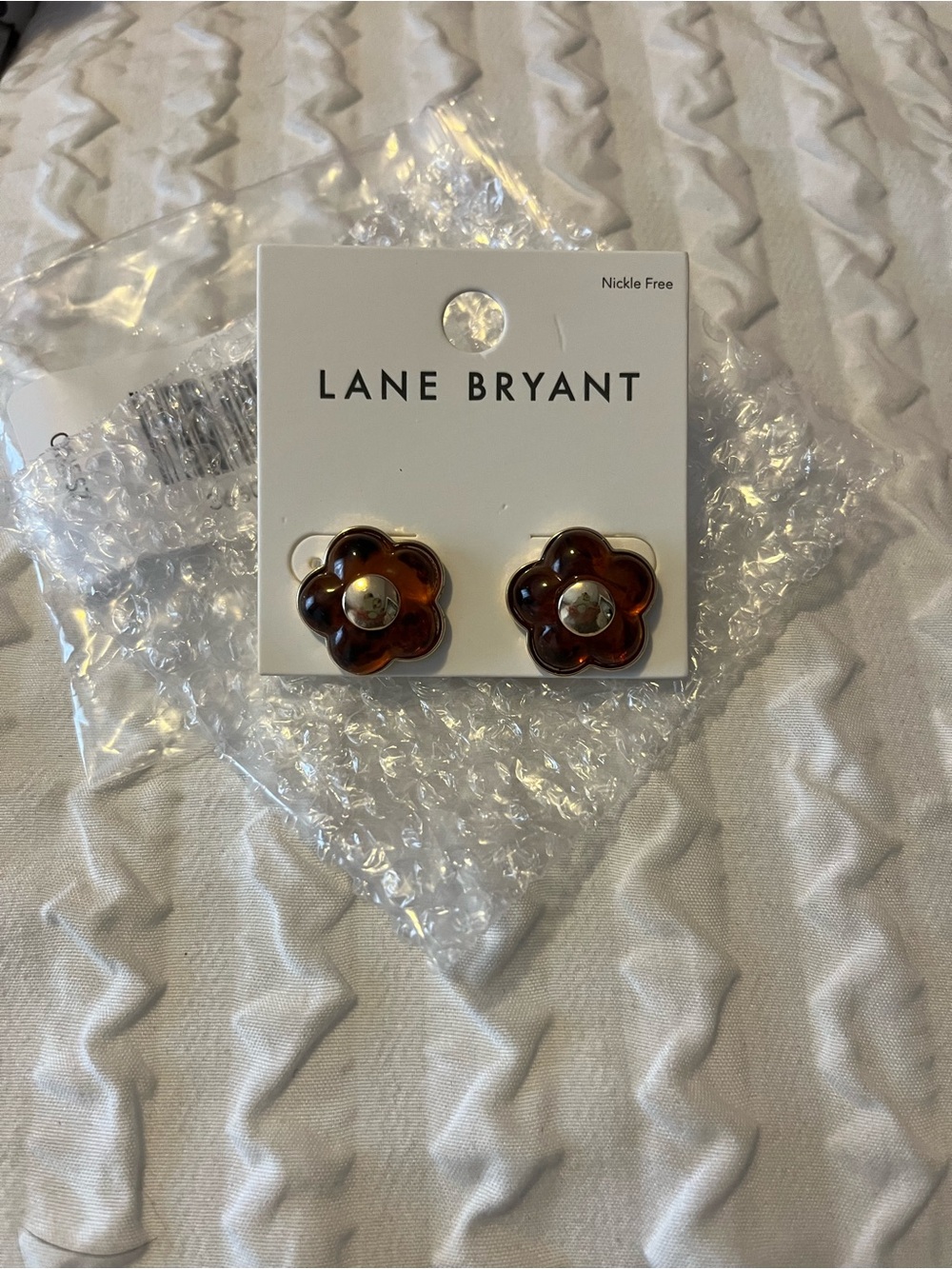 Lane Bryant Amber Tortoise Shell Stud Earrings with Gold Centers